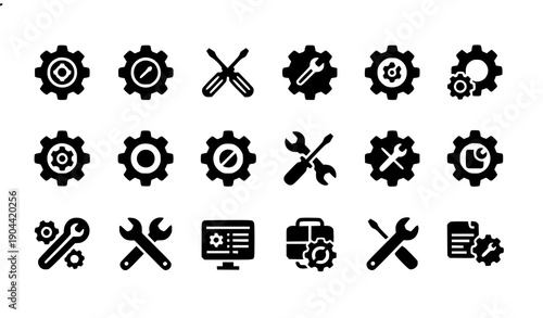 Solid Settings and Maintenance Glyph Icons for UI Design