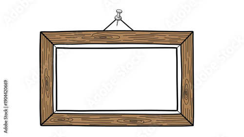 A simplistic cartoon style illustration depicts a portion of a brown wooden picture frame shown against a stark white background high quality professional detailed modern elegant