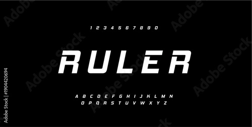 RULER, Abstract sport modern alphabet logo font. Typography bold typeface design for sport, technology, fashion, digital, future creative logos fonts. vector illustration