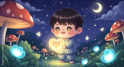 Boy Holding Glowing Heart