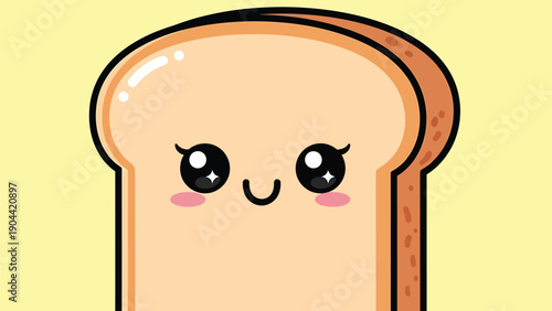 A close up view showcases a cartoon slice of bread with a cute expressive face featuring a single large eye and rosy cheeks high quality professional