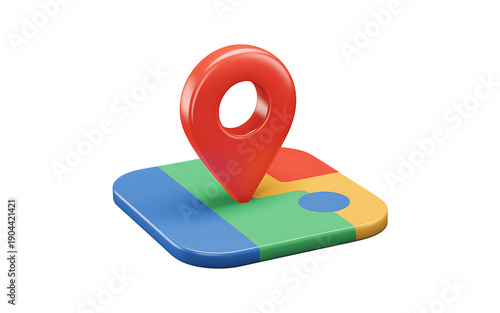 A red location pin on a colorful map fragment, indicating a specific place or location.