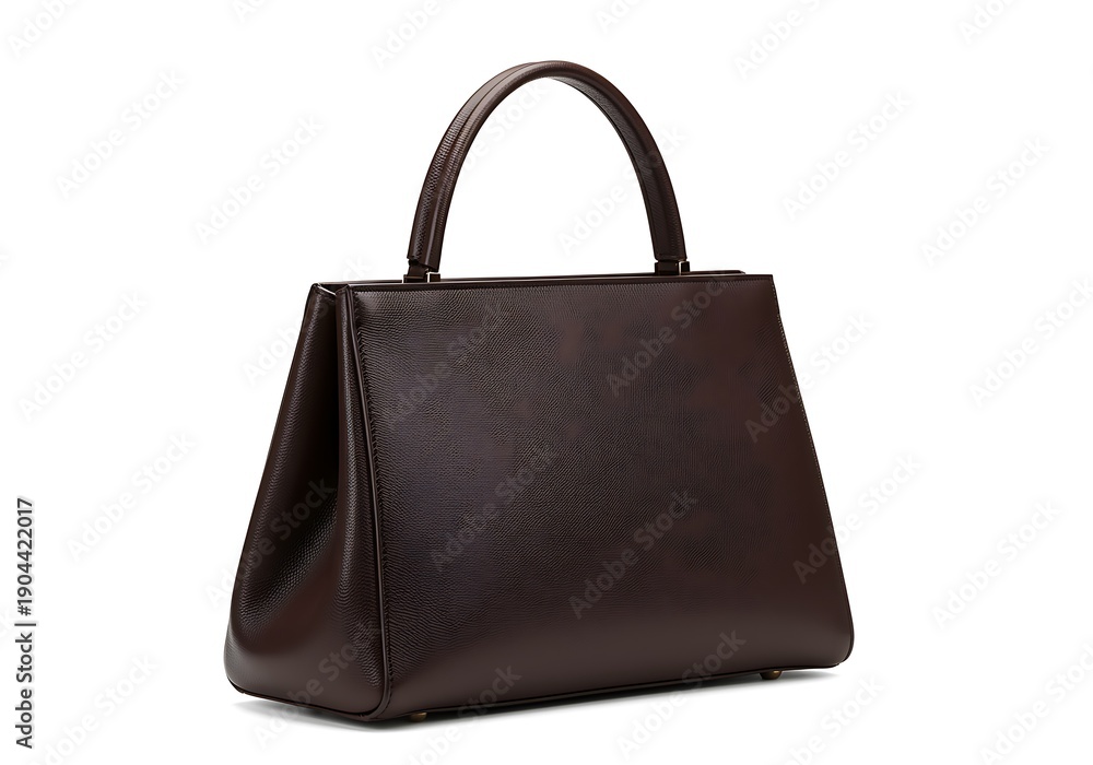 Naklejka premium Elegant brown leather handbag with structured shape and top handles