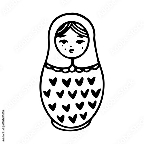 Russian Matryoshka nesting doll line art illustration
