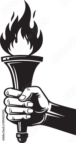 Hand holding torch with vibrant flames burning brightly