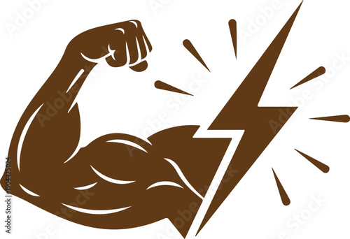 Powerful flexed arm with electric lightning bolt graphic