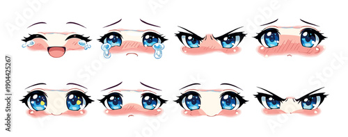 Anime eyes expressions: joy, sadness, anger, and surprise in detailed art