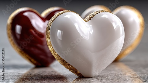 Elegant Valentine's Day Hearts with Gold Edges Romantic Love Decor
