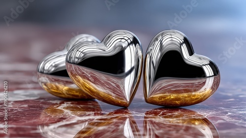 Valentine's Day Love - Two Romantic Chrome Hearts on Marble Surface