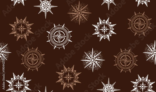 Compass Wind rose, compass pattern, hand drawn Illustration.	
