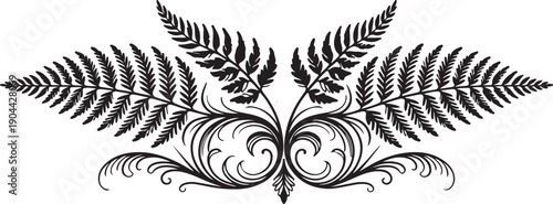 Black Fern Fronds Decorative Ornament Vector Design, Elegant Botanical Element for Nature-Inspired Art