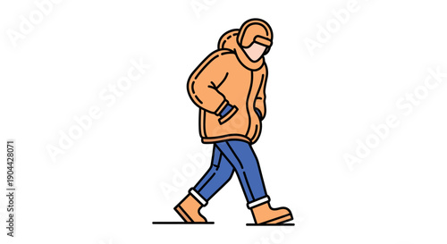 Man Walking Through Cold Weather in Thick Orange Puffer Jacket