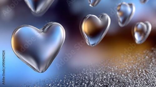 Romantic Glass Hearts Floating for Valentine's Day Background