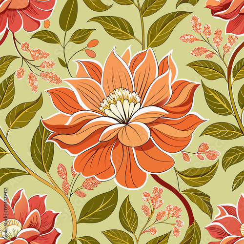 Seamless Floral Vector Pattern – Elegant Flowers and Leaves for Print & Design
