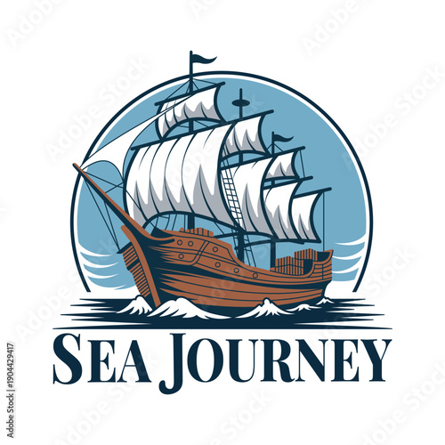 Sea Journey Nautical Ship Logo Vector Badge Emblem