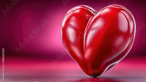 Valentine's Day Romantic Glossy Red Heart 3D Background