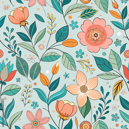Seamless Floral Vector Pattern – Elegant Flowers and Leaves for Print & Design