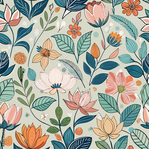 Seamless Floral Vector Pattern – Elegant Flowers and Leaves for Print & Design