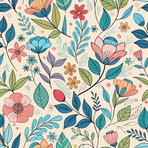 Seamless Floral Vector Pattern – Elegant Flowers and Leaves for Print & Design