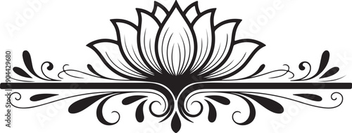 Black Lotus Flower Design Element with Elegant Floral Swirls, Serene Botanical Art for Spiritual Themes