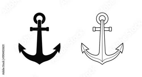 Nautical anchor symbols shown in both solid silhouette and outline vector graphic styles