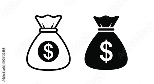 Two different styles of simple money bag icons featuring the universal dollar sign currency symbol