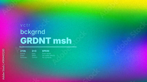 Abstract grainy gradient vector background with colorful noise texture. Holographic blurred mesh banner design. Retro iridescent liquid fluid wallpaper. Vibrant neon vivid soft blurry backdrop art.