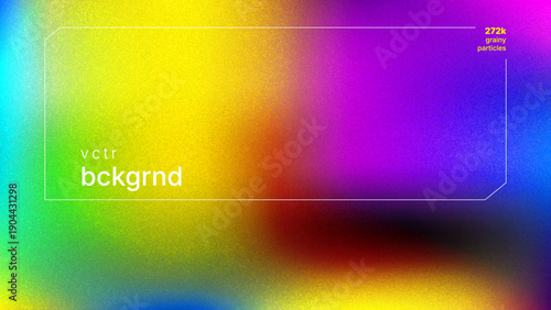 Abstract vector background with vibrant holographic gradient and retro grainy texture overlay. Colorful noise effect mesh wallpaper with neon blur for trendy poster or cover design.