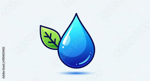 Eco friendly water droplet with green leaf symbolizing nature and hydration on a clean background