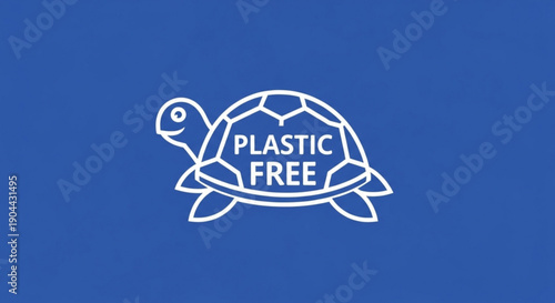 Plastic free turtle logo on blue background for eco friendly campaigns and sustainable living