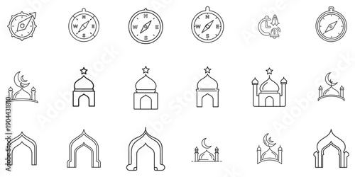 Collection of Islamic architectural elements and navigational tools