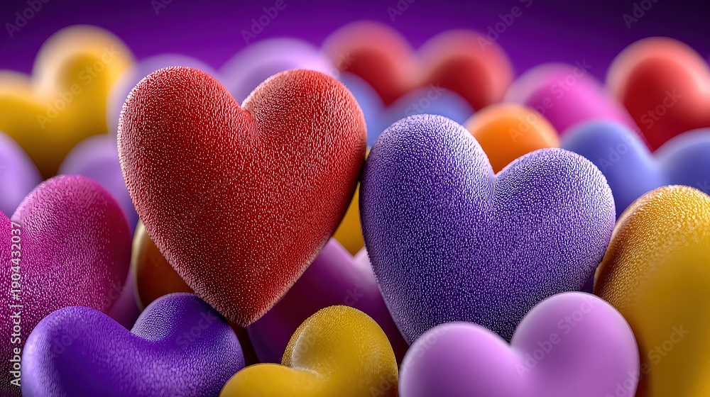 Fototapeta premium Colorful Textured Valentine's Day Hearts for Romantic Love Concept