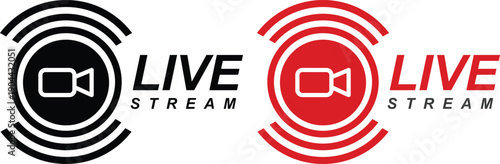 Live streaming icon set collection group with play button video broadcast badges, online stream labels, media recording symbols for social network content isolated on white background vector.