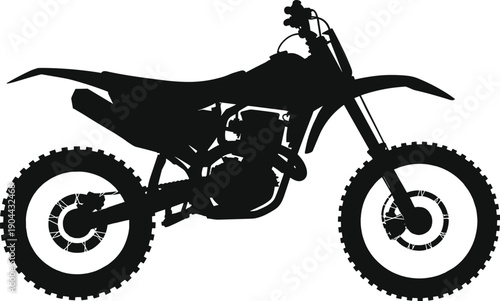 Motocross motorcycle silhouette illustration, dirt bike side view, off road motorbike design, flat vector artwork isolated