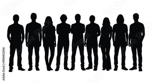 Silhouette of diverse group standing together showcasing unity and modern casual fashion styles