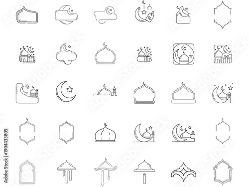Islamic Symbols and Ramadan Icons Collection in Outline Style