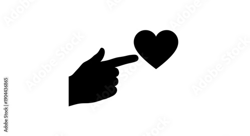 Hand Pointing at Heart Symbol Silhouette.