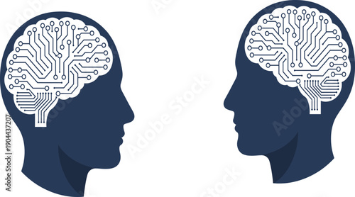 Human Head Silhouette Vector Illustration with Digital Brain Circuit Design Representing Artificial Intelligence, Thinking, Innovation, and Modern Technology Concepts