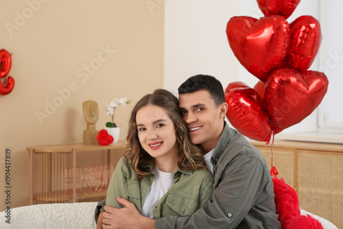 Young couple at home. Valentine's day celebration