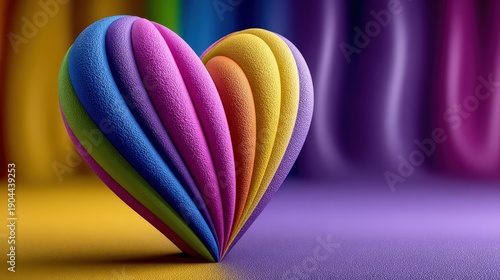Colorful 3D Rainbow Heart for Valentine's Day Romantic Background