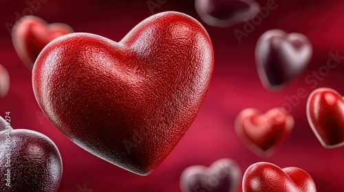 Valentine's Day Romantic Red Leather Textured Hearts Background