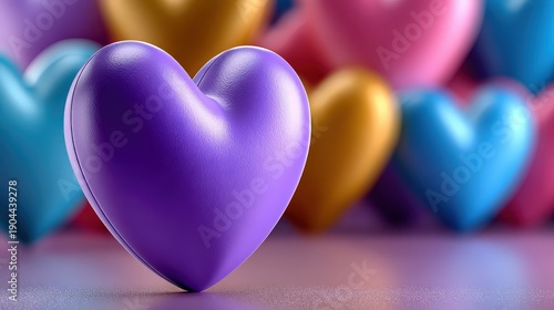 Romantic Purple Valentine's Day Heart on Colorful Bokeh Background