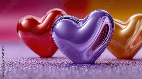 Valentine's Day Glossy Hearts: Romantic Metallic 3D Love Illustration