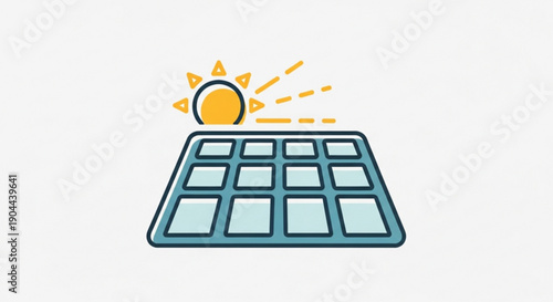 Solar panel with sun rays on a clean white background symbolizing renewable energy and sustainability