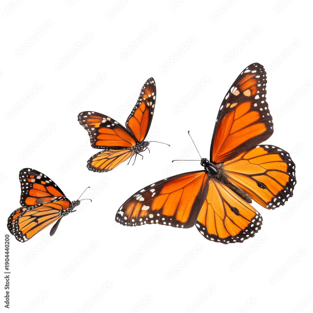 Obraz premium Vibrant monarch butterflies png: transparent, high-quality, perfect for design isolated on transparent background