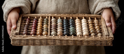 Wallpaper Mural Child holding an abacus with colorful wooden beads, dark background Torontodigital.ca