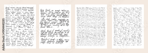 Vector Set of Fake Handwritten Text Pages in Different Calligraphy Styles