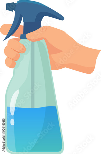 Hand holding spray bottle preparing for cleaning or sanitizing
