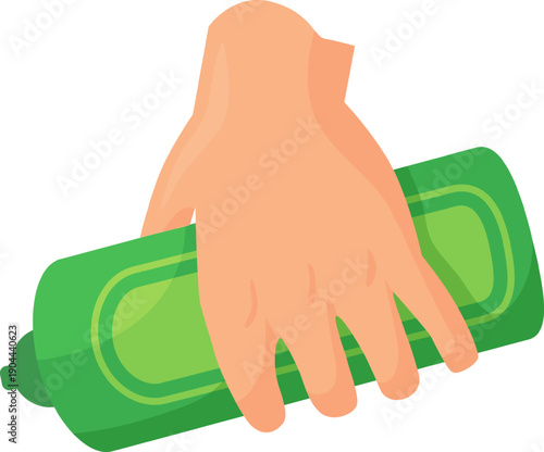Hand holding green bottle product packaging displaying