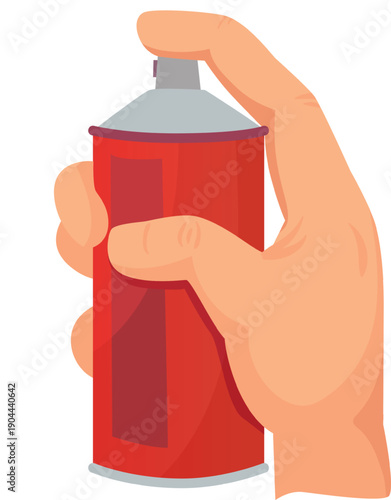 Hand holding red spray can pressing nozzle